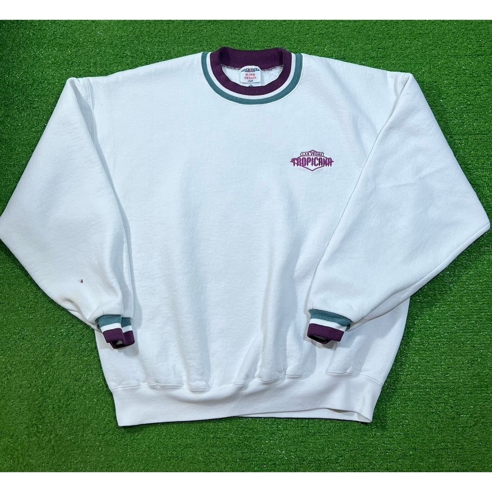 Vintage Jerzees Ringer Sweatshirt XL White Purple Teal 90s Tropicana Las Vegas
